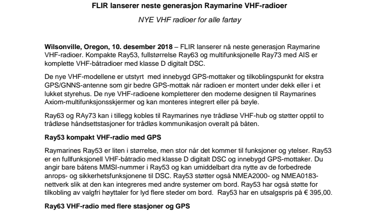 FLIR lanserer neste generasjon Raymarine VHF-radioer