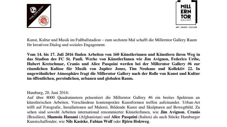 Presseinfo: Kunst für sauberes Trinkwasser im Fußballstadion des FC St. Pauli vom 14. bis 17. Juli 
