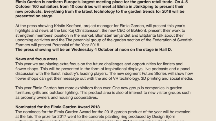 Press invitation:  Garden trends and future technology forecasts at Elmia Garden