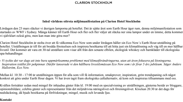 Inled världens största miljömanifestation på Clarion Hotel Stockholm