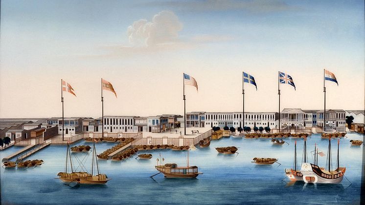 Canton Harbor and Factories with Foreign Flags, c. 1805