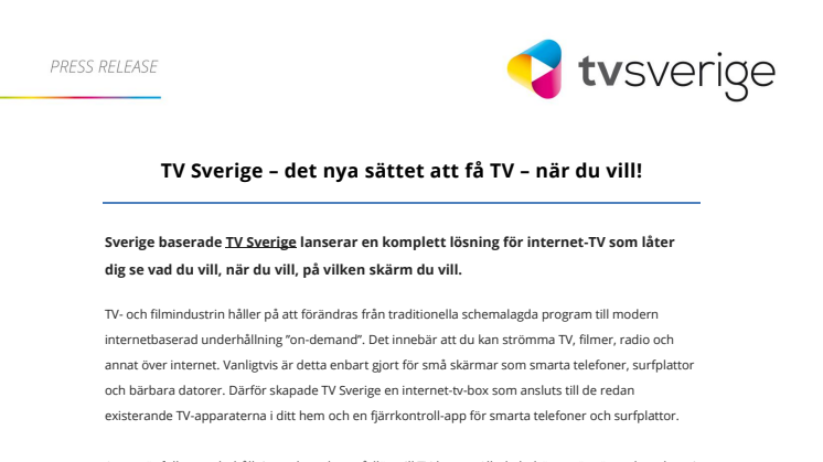 TV Sverige – det nya sättet att få TV – när du vill!