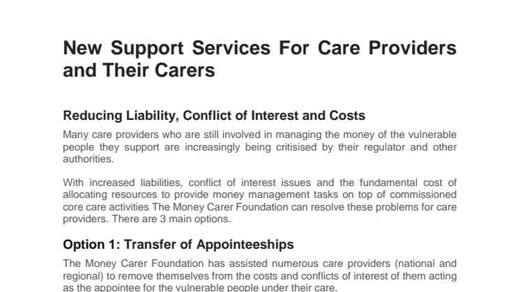 New Support and Protection Services For Care Providers and Carers
