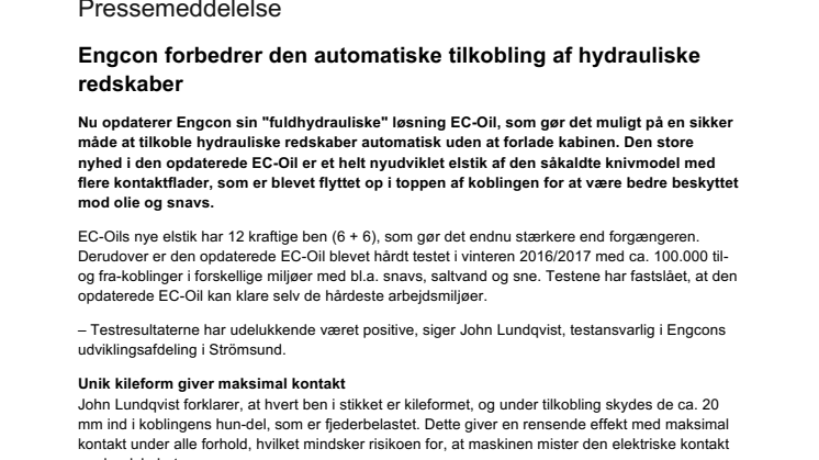 Engcon forbedrer den automatiske tilkobling af hydrauliske redskaber