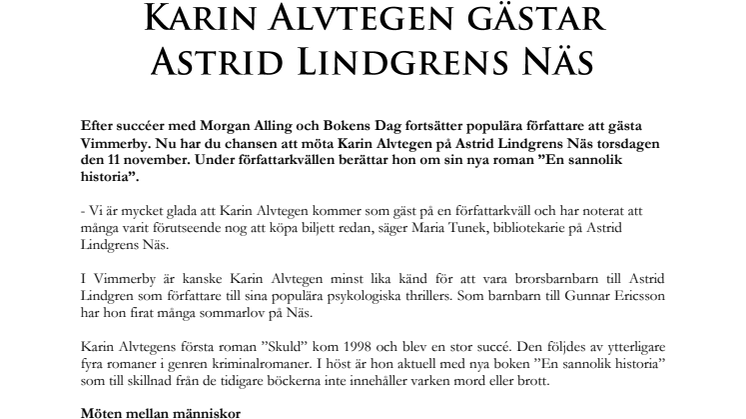 Karin Alvtegen gästar Astrid Lindgrens Näs