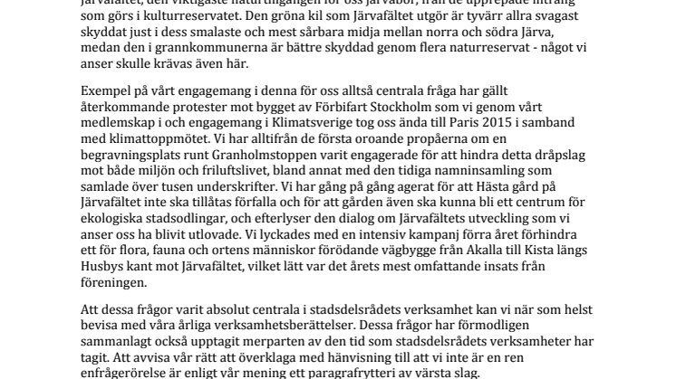 Norra Järva stadsdelsråd överklagar Länsstyrelsens avvisningsbeslut.