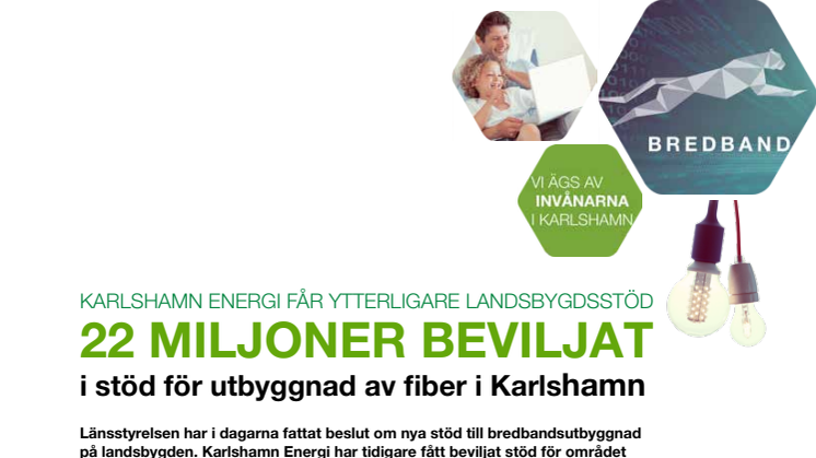Karlshamn Energi får nytt landsbygdsstöd, 22 miljoner beviljat för utbyggnaden av fiber i Karlshamn