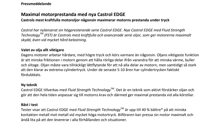 Maximal motorprestanda med nya Castrol EDGE