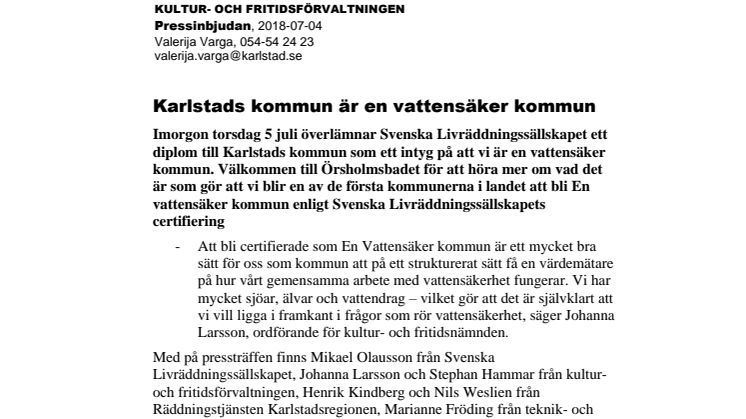 Pressinbjudan: ​Karlstads kommun är en vattensäker kommun