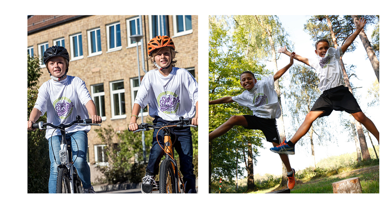 Elever som deltar i cykel- och löpmomenten i Skolklassikern. 
