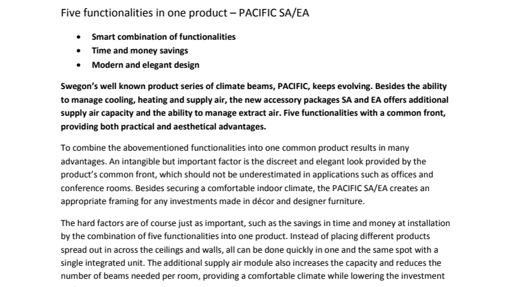 Five functionalities in one product – PACIFIC SA/EA
