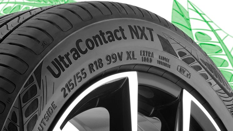 Continentalin uusi UltraContact NXT- rengas; valmistettu jopa 65 prosenttisesti uusiutuvista ja kierrätetyistä raaka-aineista