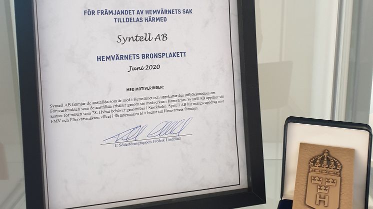 Syntell tilldelas utmärkelse av Hemvärnet!