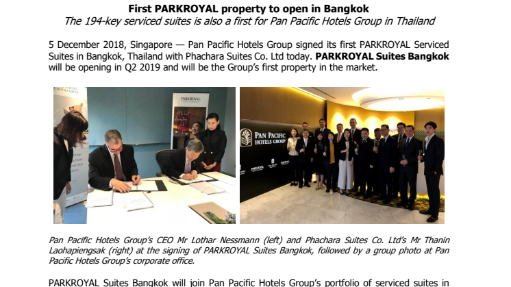 First PARKROYAL property to open in Bangkok