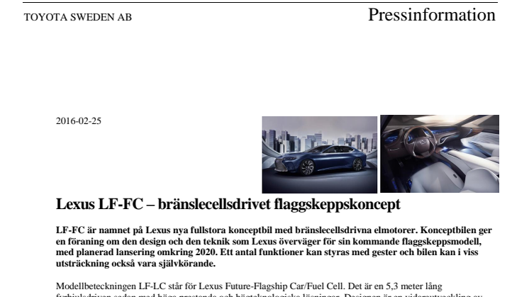 Lexus LF-FC – bränslecellsdrivet flaggskeppskoncept 
