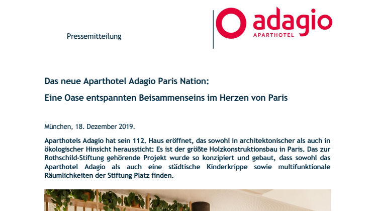 Das neue Aparthotel Adagio Paris Nation: Eine Oase entspannten Beisammenseins im Herzen von Paris 