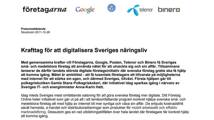 Krafttag för att digitalisera Sveriges näringsliv 
