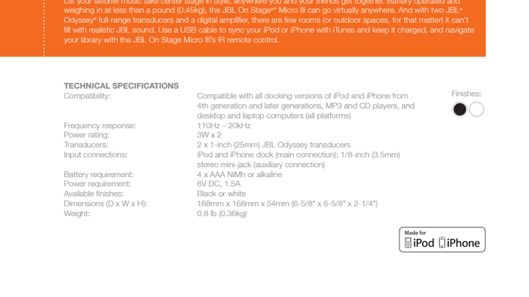 Specification sheet - JBL On Stage Micro III (English)