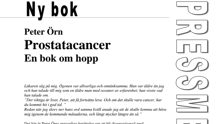 Ny bok: Prostatacancer - en bok om hopp av Peter Örn