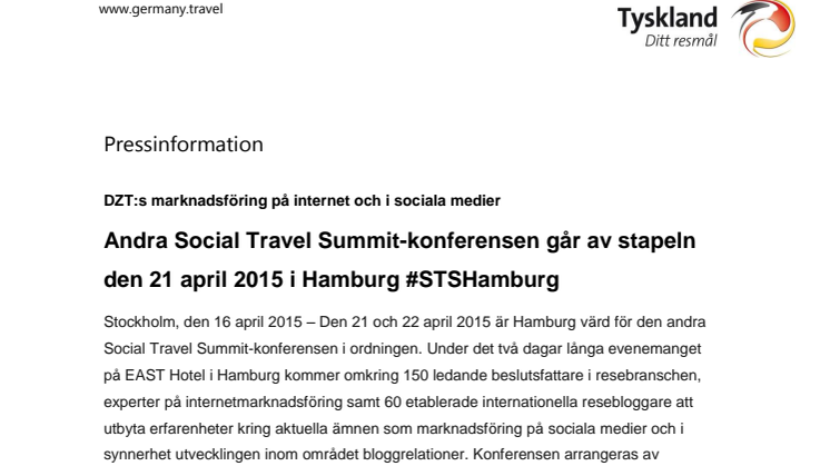 Svenska bloggare till Social Travel Summit den 21 april i Hamburg #STSHamburg