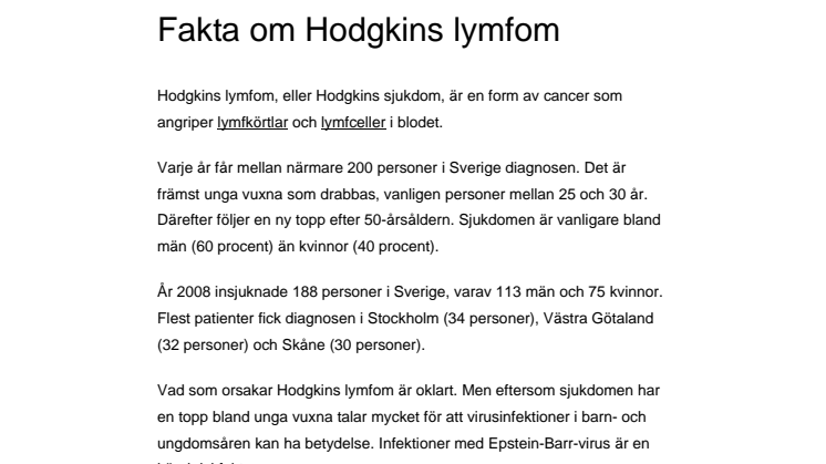 Fakta om Hodgkins lymfom