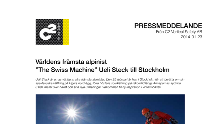 Världens främsta alpinist ”The Swiss Machine” Ueli Steck till Stockholm
