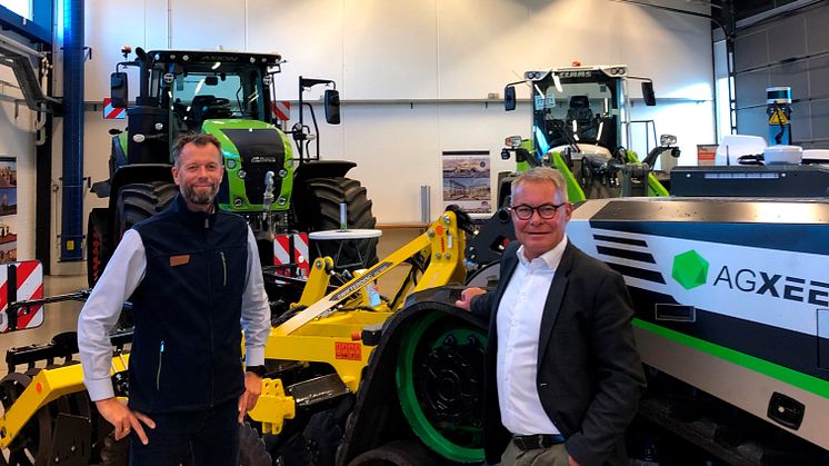 Fra venstre: Arne Spejlborg, Head of service i Danish Agro Machinerys danske importselskab og Michael Husfeldt, administrerende direktør i Danish Agro Machinerys danske importselskab.