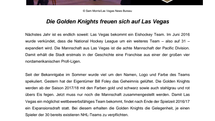 Die Golden Knights freuen sich auf Las Vegas