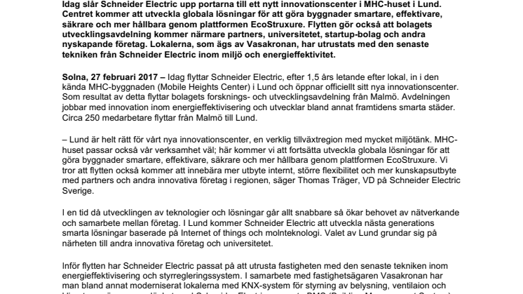 Schneider Electric öppnar innovationscenter i Lund