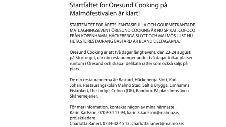 Startfältet för Öresund Cooking på Malmöfestivalen är klart!