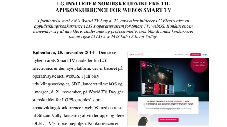 LG INVITERER NORDISKE UDVIKLERE TIL APPKONKURRENCE FOR WEBOS SMART TV