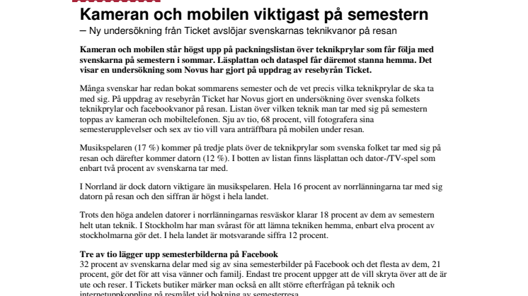 Kameran och mobilen viktigast på semestern