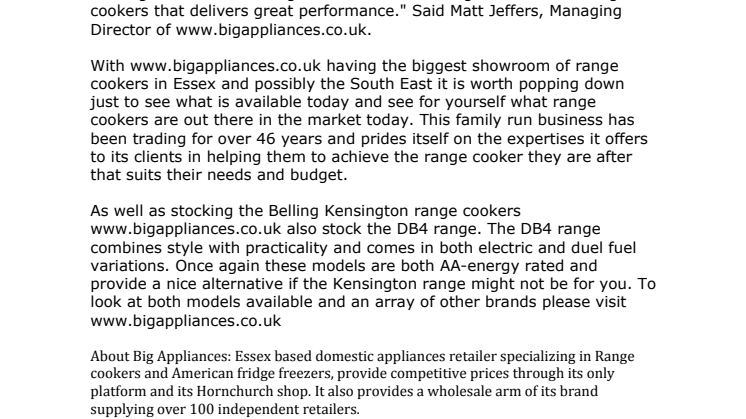 Big Appliances Rolls out Belling Kensington Range Cookers