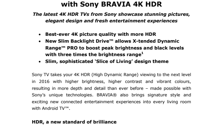 Imponerende og virkelighetstro detaljer med Sony Bravia 4K HDR