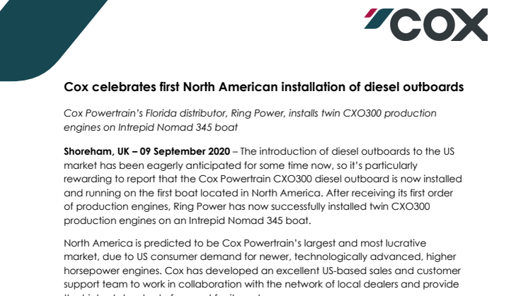 Cox celebrates first North American installation of diesel outboards