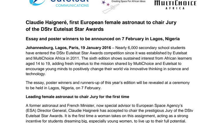 Claudie Haigneré, first European female astronaut to chair Jury of the DStv Eutelsat Star Awards