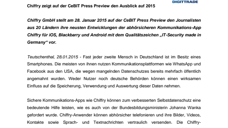 Chiffry zeigt auf der CeBIT Press Preview den Ausblick auf 2015