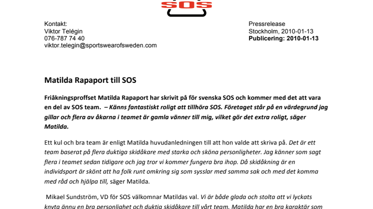 Matilda Rapaport till SOS