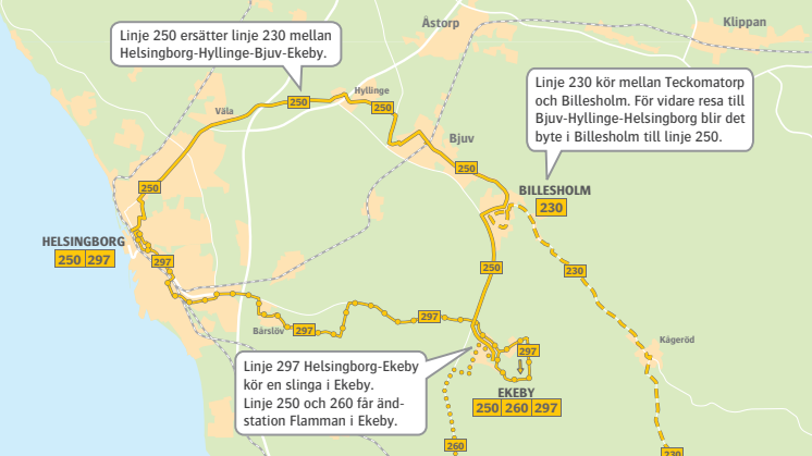 Karta över linjeförändringar i Svalövs kommun - tidtabellsskifte december 2016