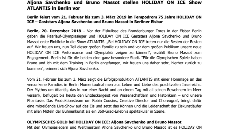 Aljona Savchenko und Bruno Massot stellen HOLIDAY ON ICE Show ATLANTIS in Berlin vor