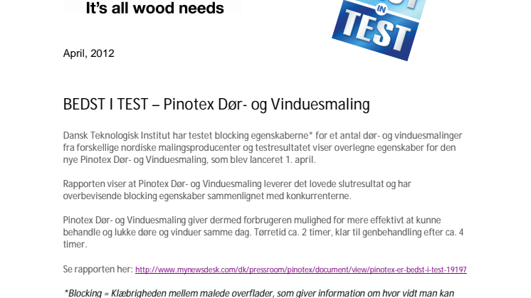 Pinotex Dør- og Vinduesmaling er BEDST I TEST