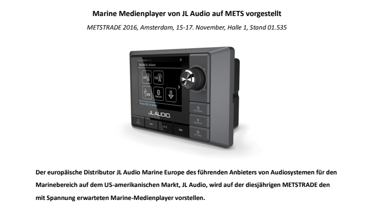 JL Audio Marine Europe - Marine Medienplayer von JL Audio auf METS vorgestellt 