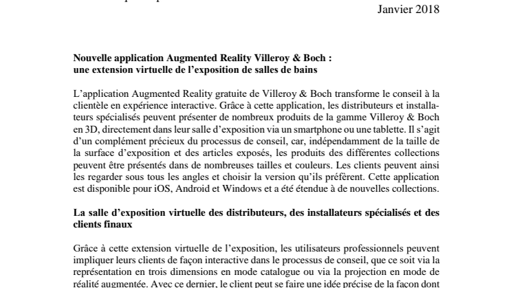 B2B: Nouvelle application Augmented Reality Villeroy & Boch - une extension virtuelle de l’exposition de salles de bains  