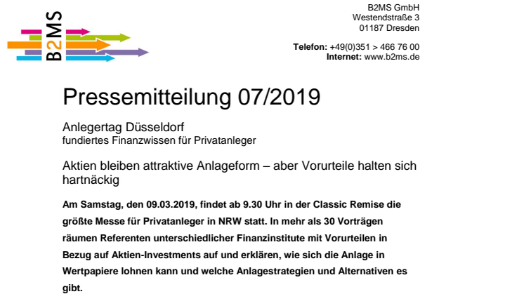 Trotz aller Vorurteile bleiben Aktien attraktive Anlageform - Anlegertag Düsseldorf am 09.03.2019