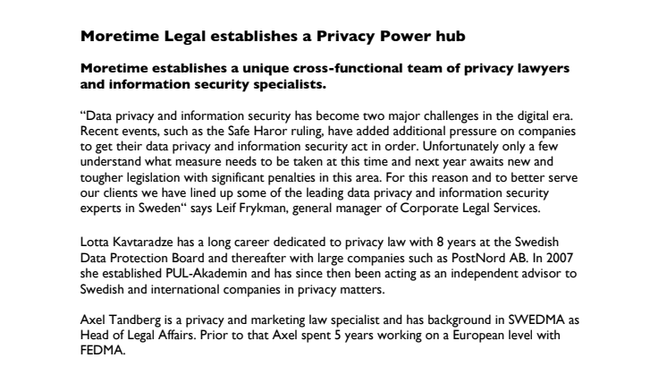 Moretime Legal establishes a Privacy Power hub