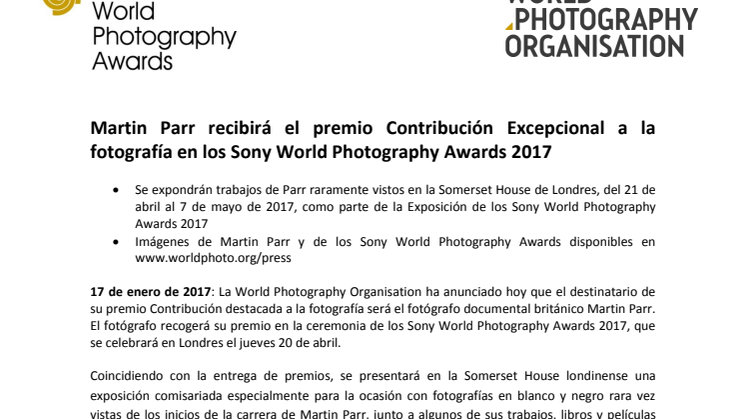 Martin Parr recibirá el premio Contribución Excepcional a la fotografía en los Sony World Photography Awards 2017