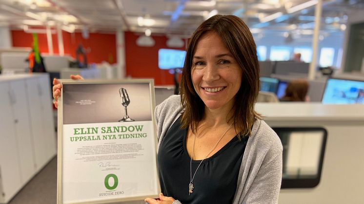 Elin Sandow, UNT tilldelas Suicide Zeros Pris för bästa rapportering av självmord 2019.