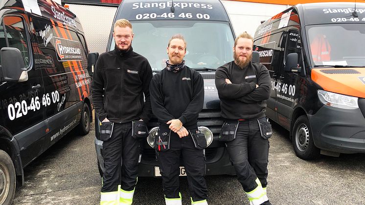 Hydroscands servicetekniker Elias Wennerstrand, Svante Flodin och Eddie Holmkvist.​
