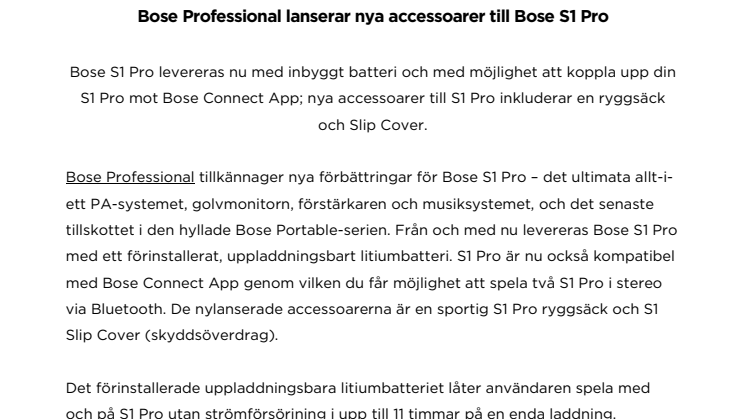 Bose Professional lanserar nya accessoarer till Bose S1 Pro