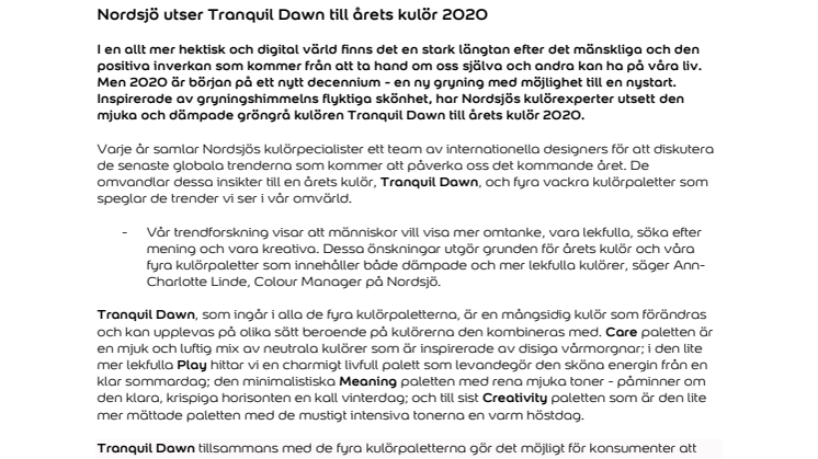 Nordsjö utser Tranquil Dawn till Årets kulör 2020